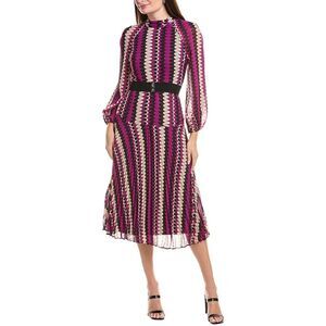 Maison Tara Womens Chiffon Midi Dress, Red